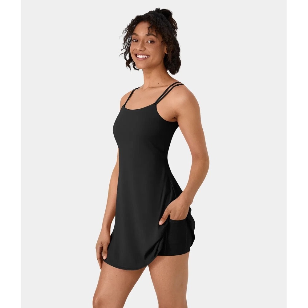 Halara Fabric Double Straps Backless Twisted 2-Piece Exercise Dress-Flipped Sz M